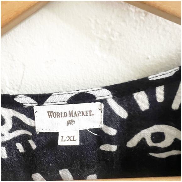 World Market Evil Eye Print Jumpsuit Size Large/XL Cotton Linen Blend Pockets - Picture 10 of 11